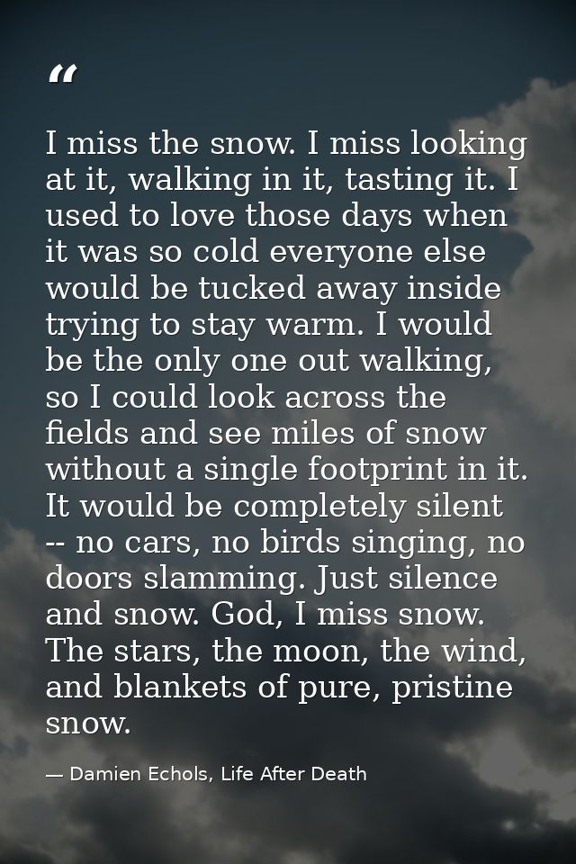 I miss the snow. I miss looking at it, walking in it, tasting it. I used to love those days when it was so cold everyone — Damien Echols, Life After Death