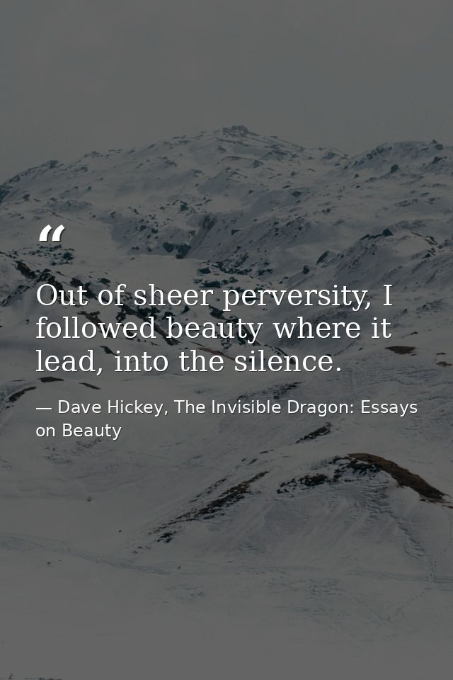 Out of sheer perversity, I followed beauty where it lead, into the silence. — Dave Hickey, The Invisible Dragon: Essays on Beauty