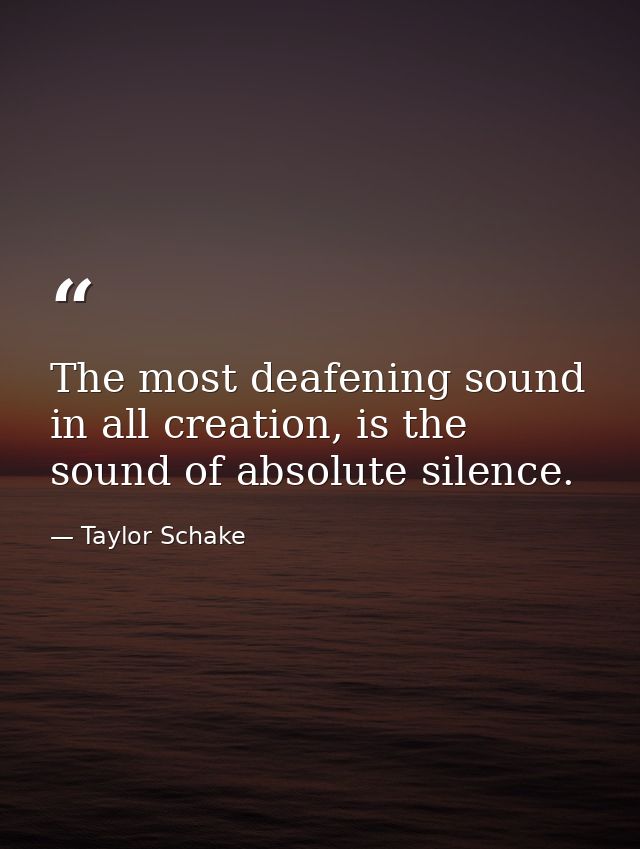 The most deafening sound in all creation, is the sound of absolute silence. — Taylor Schake