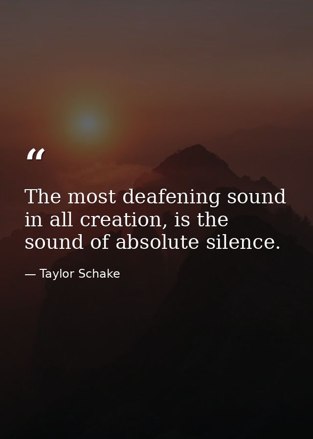 The most deafening sound in all creation, is the sound of absolute silence. — Taylor Schake