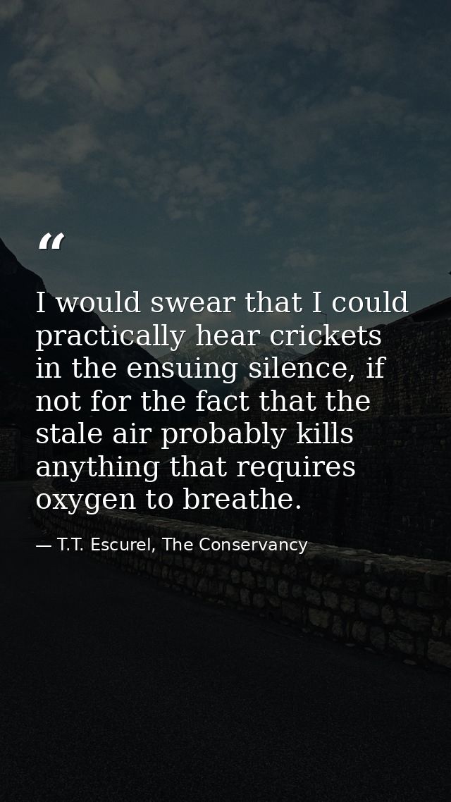 I would swear that I could practically hear crickets in the ensuing silence, if not for the fact that the stale air prob — T.T. Escurel, The Conservancy
