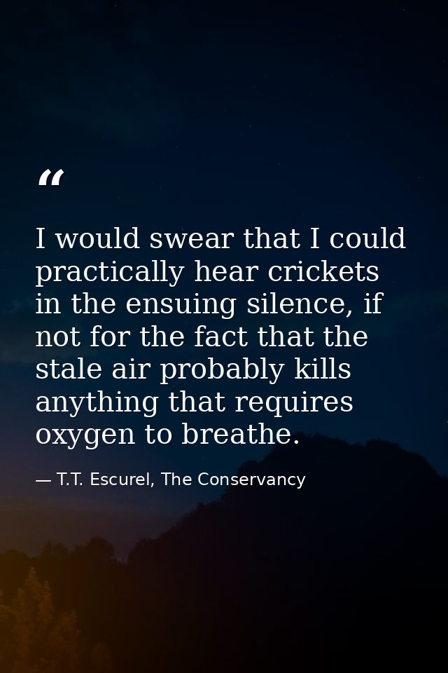 I would swear that I could practically hear crickets in the ensuing silence, if not for the fact that the stale air prob — T.T. Escurel, The Conservancy