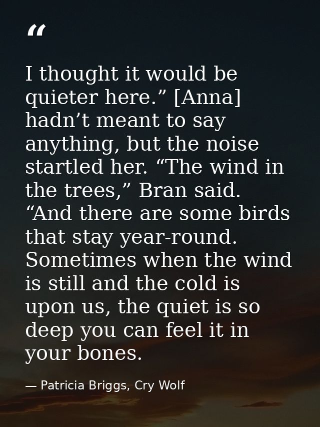 I thought it would be quieter here.” [Anna] hadn’t meant to say anything, but the noise startled her. “The wind in the t — Patricia Briggs, Cry Wolf