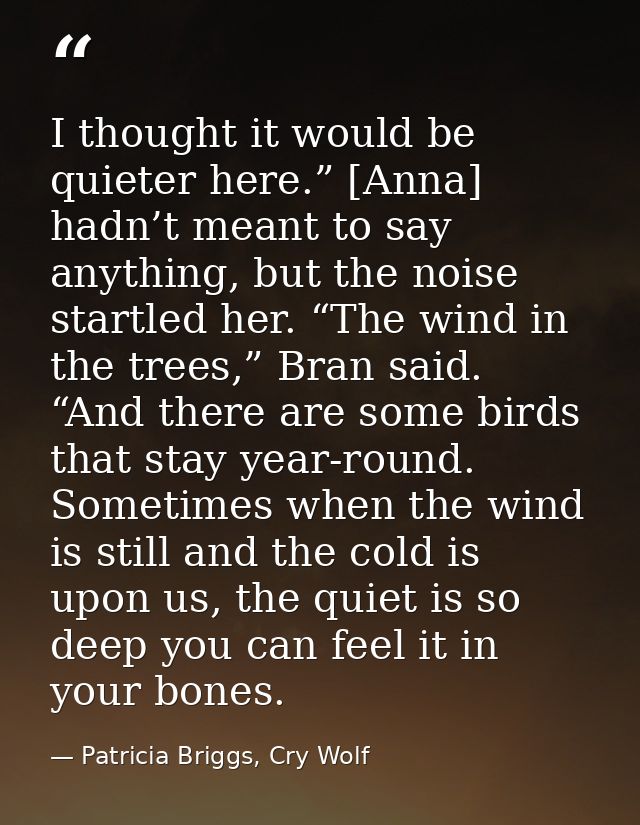 I thought it would be quieter here.” [Anna] hadn’t meant to say anything, but the noise startled her. “The wind in the t — Patricia Briggs, Cry Wolf