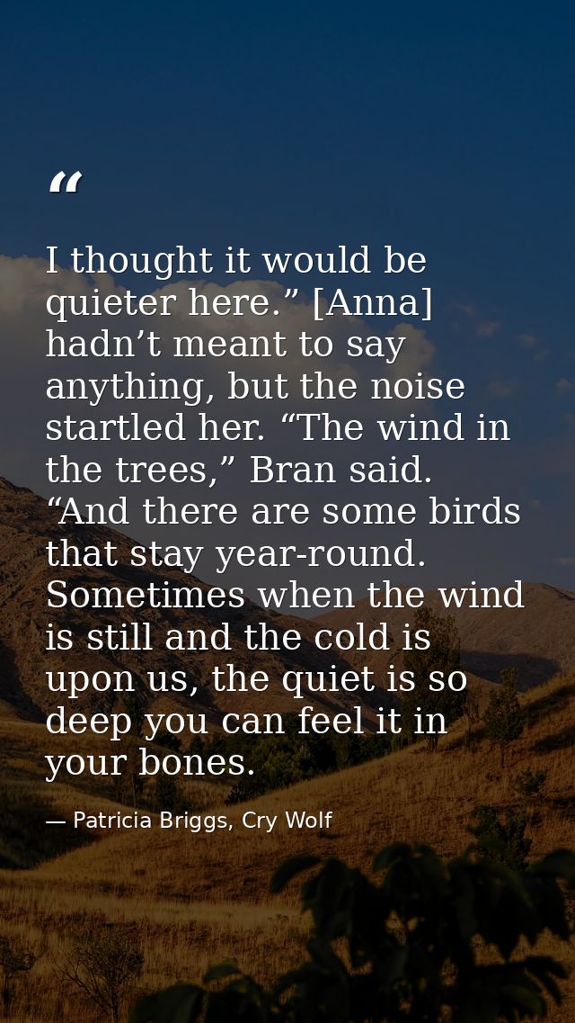 I thought it would be quieter here.” [Anna] hadn’t meant to say anything, but the noise startled her. “The wind in the t — Patricia Briggs, Cry Wolf