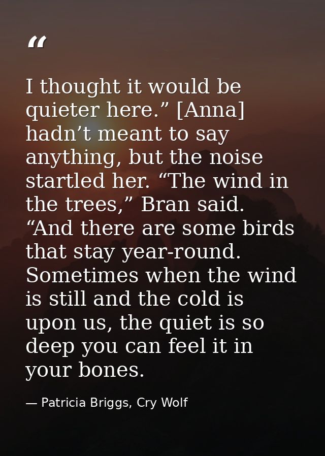 I thought it would be quieter here.” [Anna] hadn’t meant to say anything, but the noise startled her. “The wind in the t — Patricia Briggs, Cry Wolf