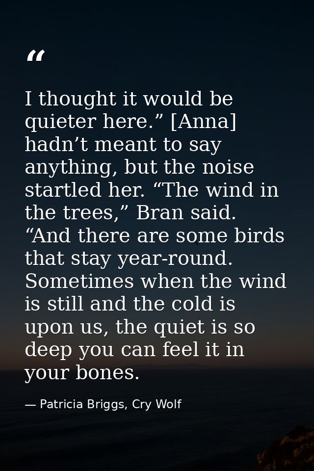I thought it would be quieter here.” [Anna] hadn’t meant to say anything, but the noise startled her. “The wind in the t — Patricia Briggs, Cry Wolf