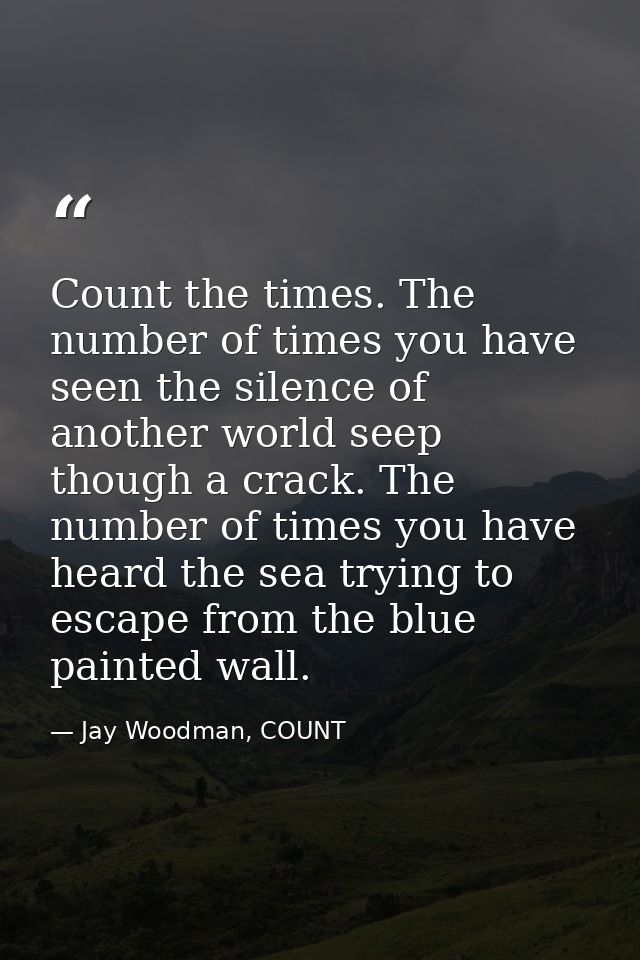 Count the times. The number of times you have seen the silence of another world seep though a crack. The number of times — Jay Woodman, COUNT