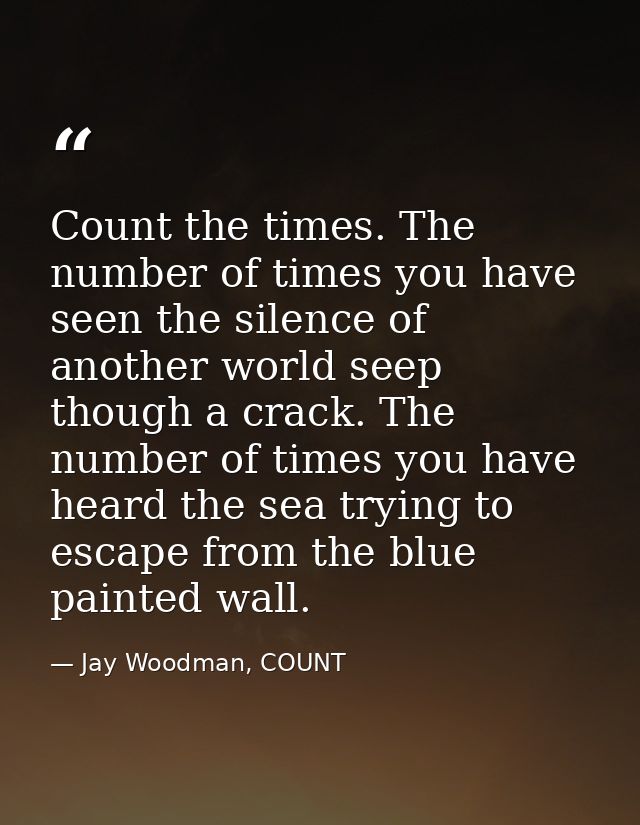 Count the times. The number of times you have seen the silence of another world seep though a crack. The number of times — Jay Woodman, COUNT