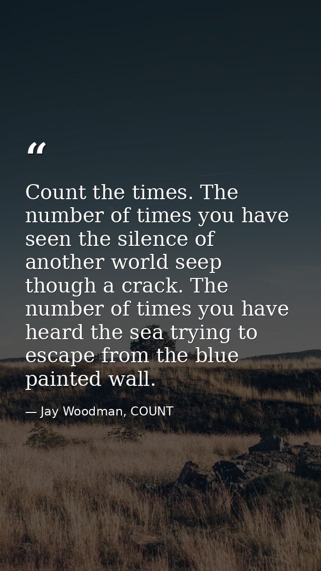 Count the times. The number of times you have seen the silence of another world seep though a crack. The number of times — Jay Woodman, COUNT