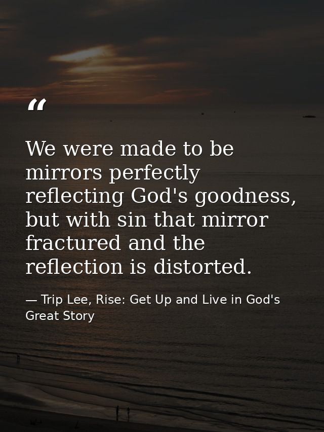 We were made to be mirrors perfectly reflecting God's goodness, but with sin that mirror fractured and the reflection is — Trip Lee, Rise: Get Up and Live in God's Great Story
