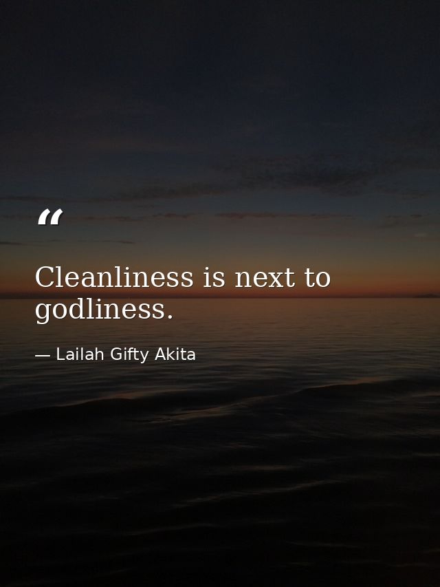 Cleanliness is next to godliness. — Lailah Gifty Akita