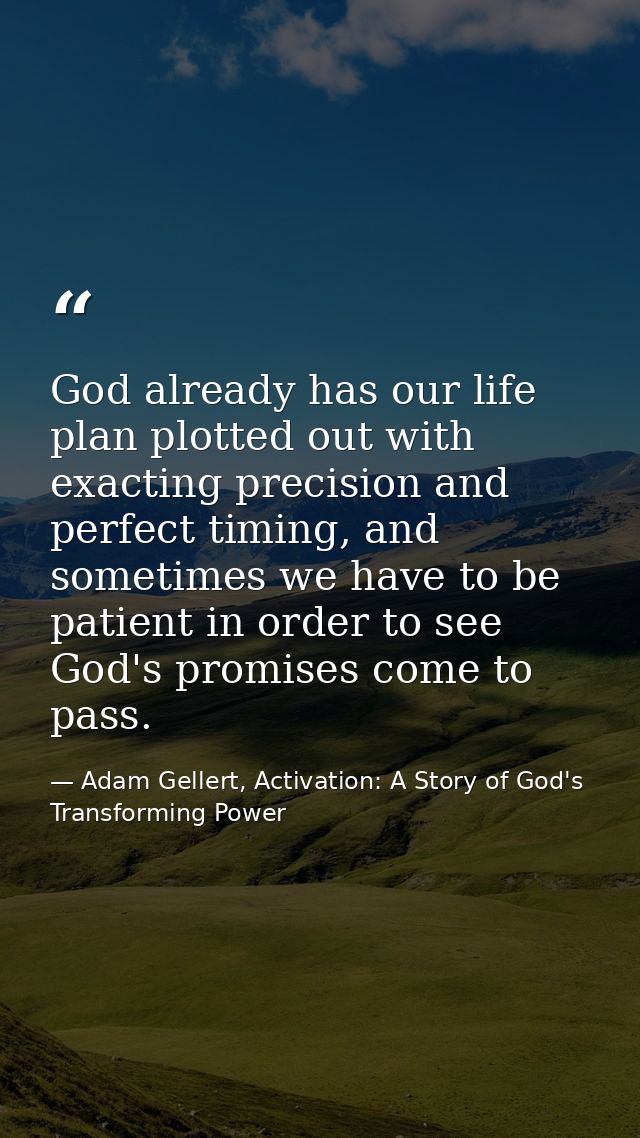 God already has our life plan plotted out with exacting precision and perfect timing, and sometimes we have to be patien — Adam Gellert, Activation: A Story of God's Transforming Power