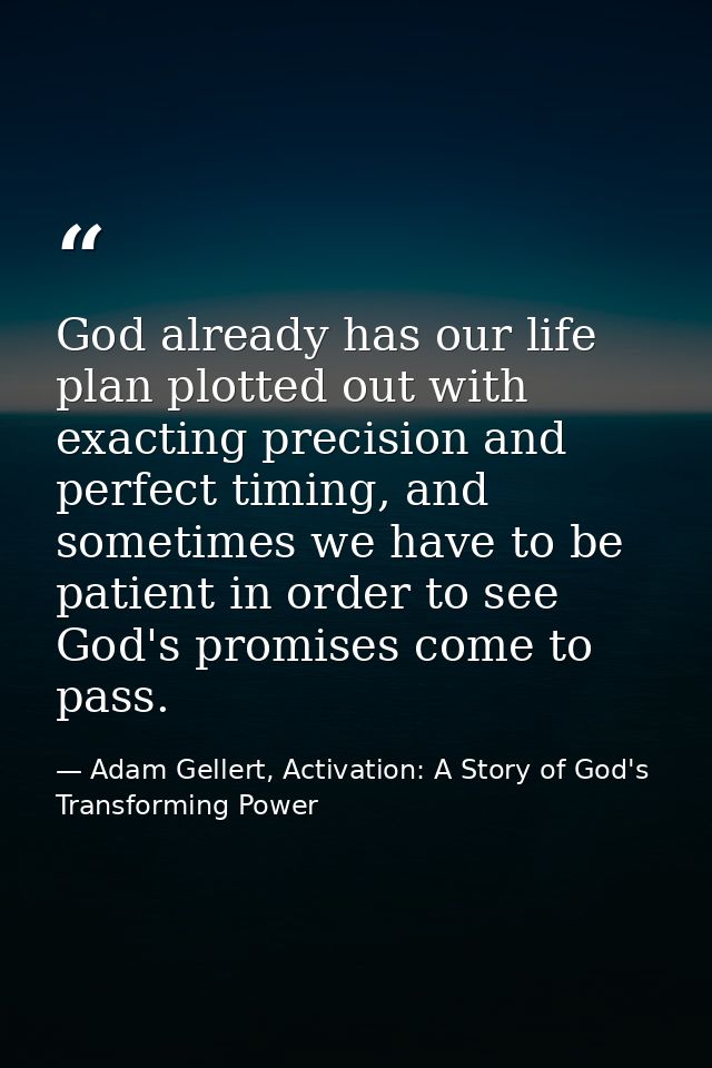 God already has our life plan plotted out with exacting precision and perfect timing, and sometimes we have to be patien — Adam Gellert, Activation: A Story of God's Transforming Power