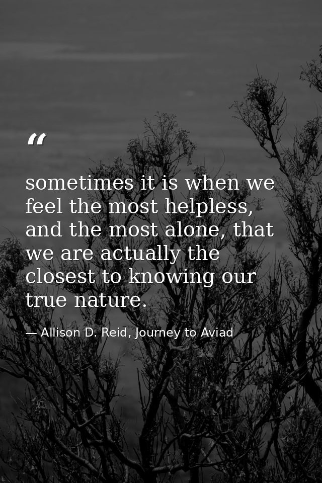 sometimes it is when we feel the most helpless, and the most alone, that we are actually the closest to knowing our true — Allison D. Reid, Journey to Aviad