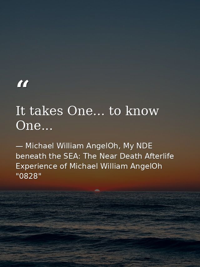 It takes One... to know One... — Michael William AngelOh, My NDE beneath the SEA: The Near Death Afterlife Experience of Michael William AngelOh "0828"