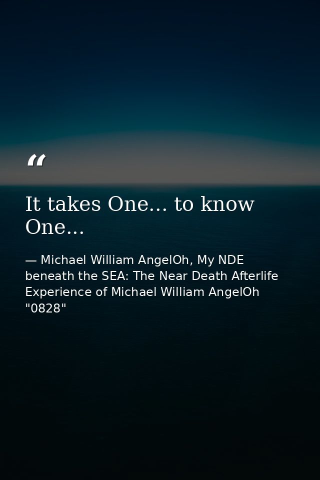 It takes One... to know One... — Michael William AngelOh, My NDE beneath the SEA: The Near Death Afterlife Experience of Michael William AngelOh "0828"