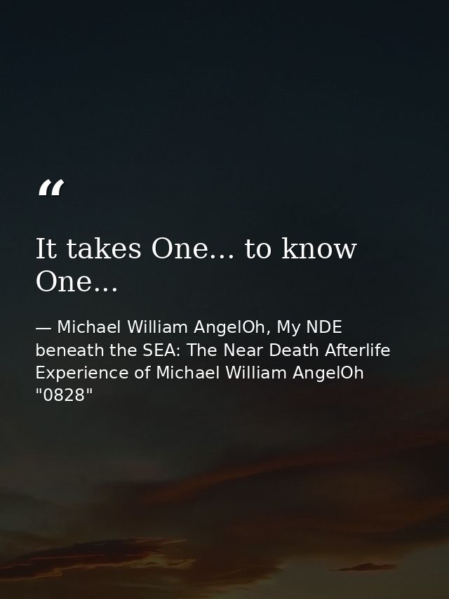 It takes One... to know One... — Michael William AngelOh, My NDE beneath the SEA: The Near Death Afterlife Experience of Michael William AngelOh "0828"