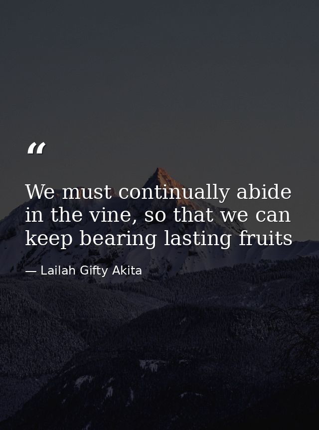 We must continually abide in the vine, so that we can keep bearing lasting fruits — Lailah Gifty Akita