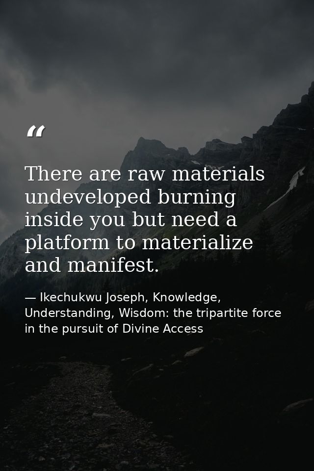 There are raw materials undeveloped burning inside you but need a platform to materialize and manifest. — Ikechukwu Joseph, Knowledge, Understanding, Wisdom: the tripartite force in the pursuit of Divine Access