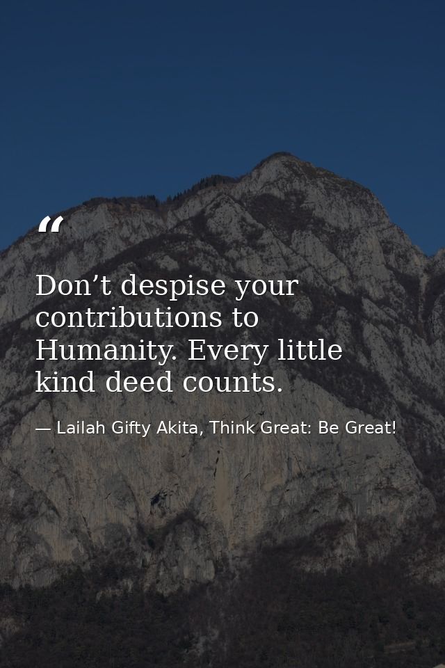 Don’t despise your contributions to Humanity. Every little kind deed counts. — Lailah Gifty Akita, Think Great: Be Great!