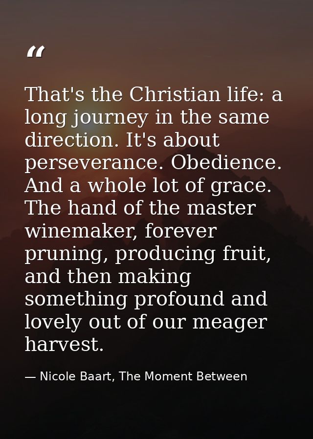 That's the Christian life: a long journey in the same direction. It's about perseverance. Obedience. And a whole lot of  — Nicole Baart, The Moment Between