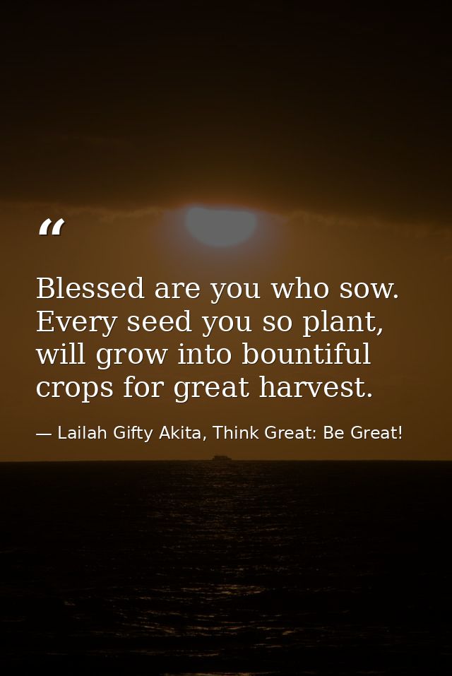 Blessed are you who sow. Every seed you so plant, will grow into bountiful crops for great harvest. — Lailah Gifty Akita, Think Great: Be Great!