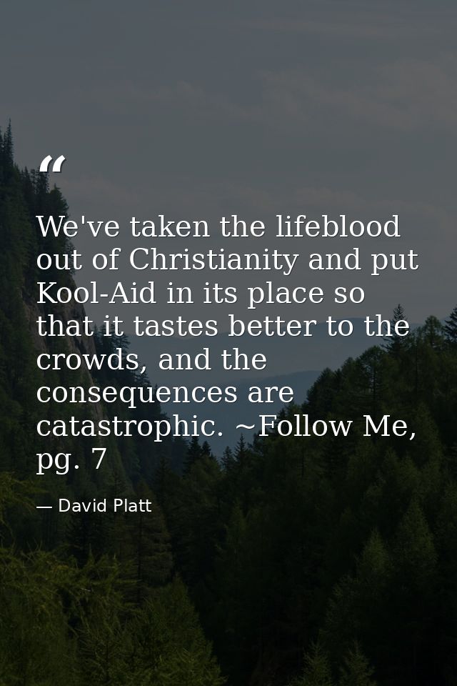 We've taken the lifeblood out of Christianity and put Kool-Aid in its place so that it tastes better to the crowds, and  — David Platt