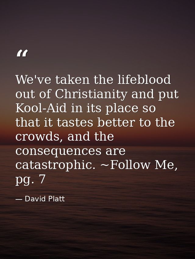 We've taken the lifeblood out of Christianity and put Kool-Aid in its place so that it tastes better to the crowds, and  — David Platt