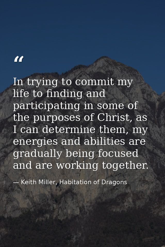 In trying to commit my life to finding and participating in some of the purposes of Christ, as I can determine them, my  — Keith Miller, Habitation of Dragons