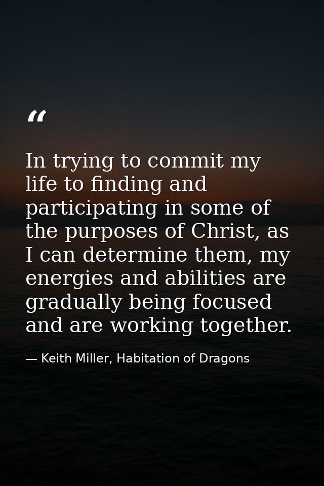 In trying to commit my life to finding and participating in some of the purposes of Christ, as I can determine them, my  — Keith Miller, Habitation of Dragons