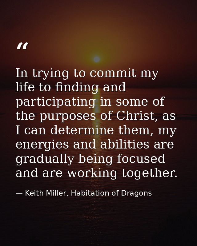 In trying to commit my life to finding and participating in some of the purposes of Christ, as I can determine them, my  — Keith Miller, Habitation of Dragons