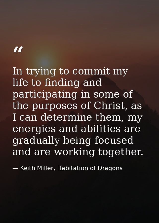 In trying to commit my life to finding and participating in some of the purposes of Christ, as I can determine them, my  — Keith Miller, Habitation of Dragons