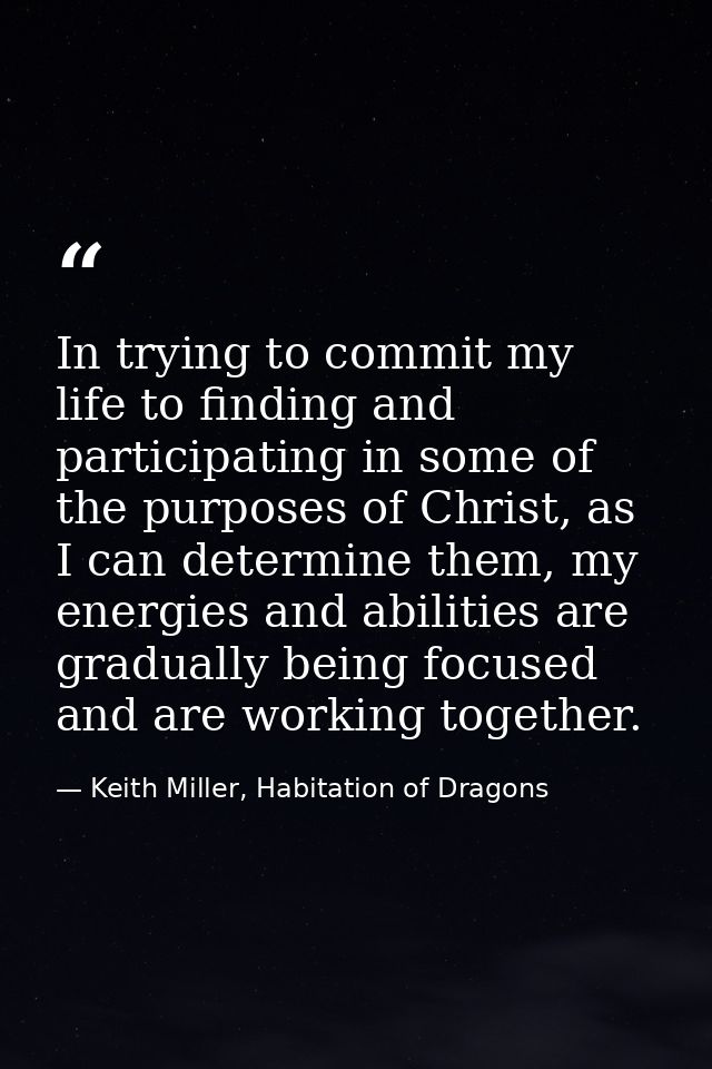 In trying to commit my life to finding and participating in some of the purposes of Christ, as I can determine them, my  — Keith Miller, Habitation of Dragons