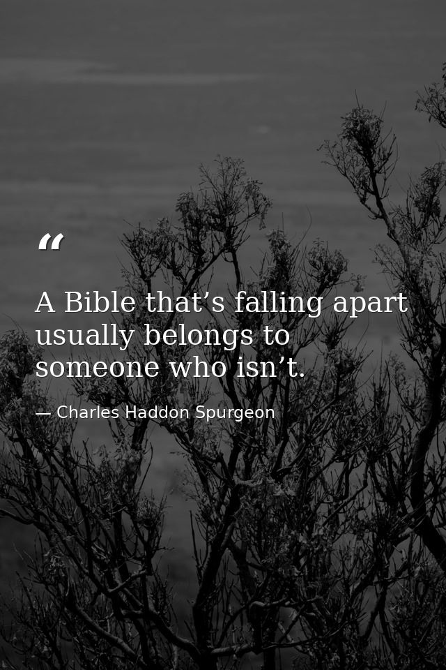 A Bible that’s falling apart usually belongs to someone who isn’t. — Charles Haddon Spurgeon