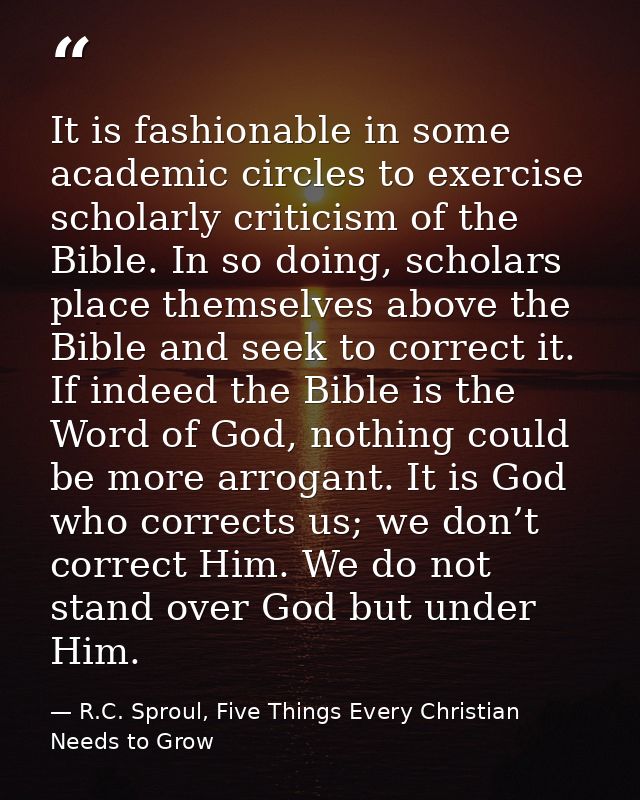 It is fashionable in some academic circles to exercise scholarly criticism of the Bible. In so doing, scholars place the — R.C. Sproul, Five Things Every Christian Needs to Grow