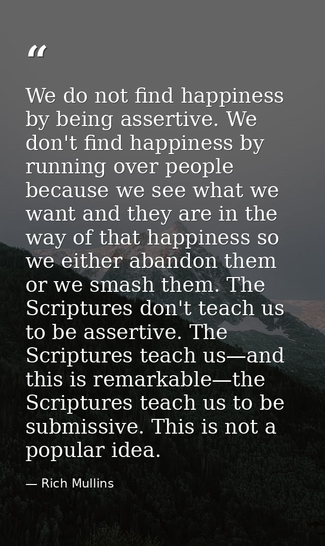 We do not find happiness by being assertive. We don't find happiness by running over people because we see what we want  — Rich Mullins