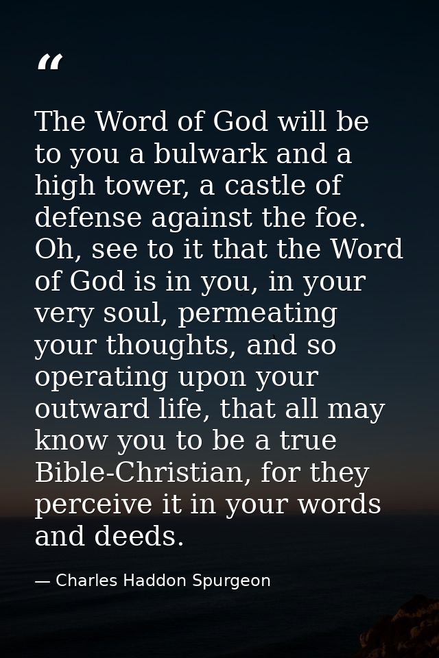 The Word of God will be to you a bulwark and a high tower, a castle of defense against the foe. Oh, see to it that the W — Charles Haddon Spurgeon