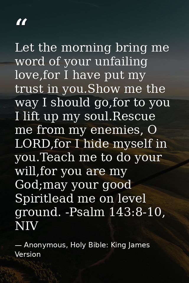 Let the morning bring me word of your unfailing love,for I have put my trust in you.Show me the way I should go,for to y — Anonymous, Holy Bible: King James Version