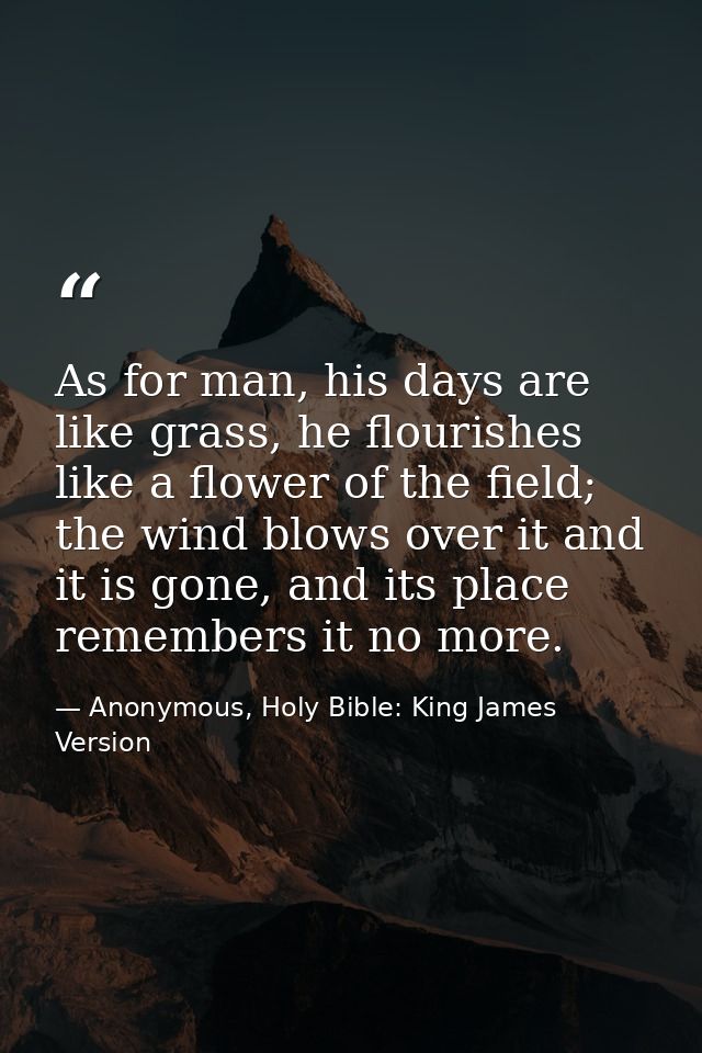 As for man, his days are like grass, he flourishes like a flower of the field; the wind blows over it and it is gone, an — Anonymous, Holy Bible: King James Version