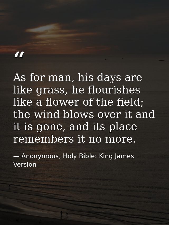 As for man, his days are like grass, he flourishes like a flower of the field; the wind blows over it and it is gone, an — Anonymous, Holy Bible: King James Version