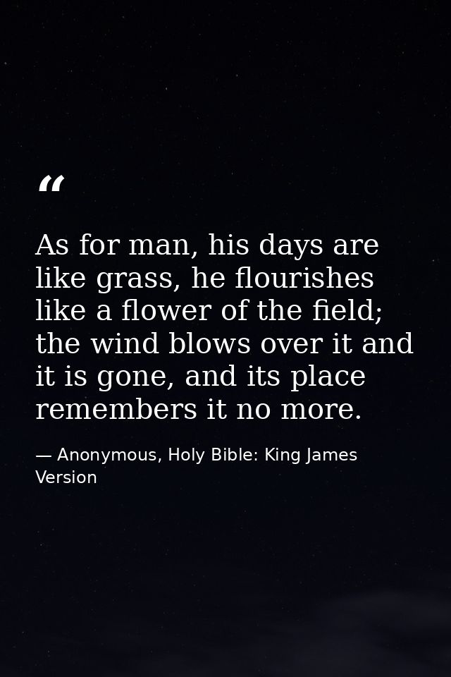 As for man, his days are like grass, he flourishes like a flower of the field; the wind blows over it and it is gone, an — Anonymous, Holy Bible: King James Version