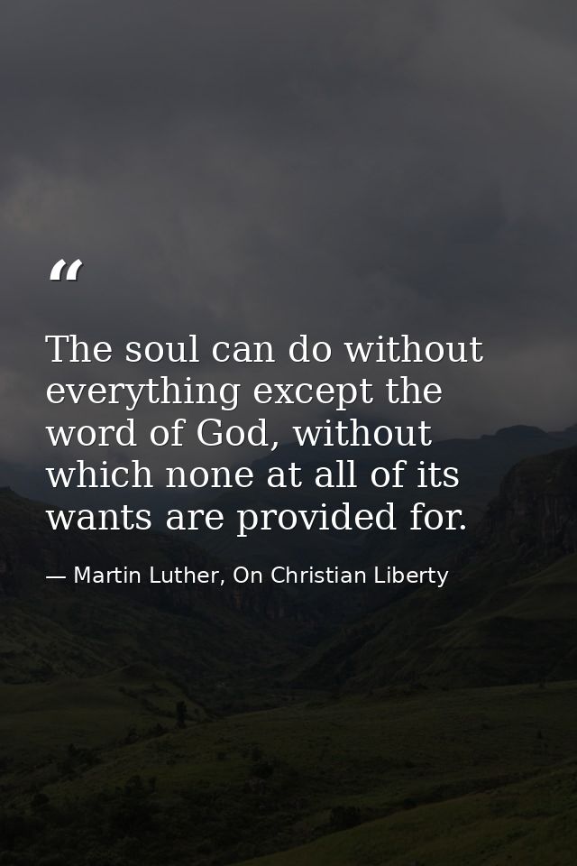 The soul can do without everything except the word of God, without which none at all of its wants are provided for. — Martin Luther, On Christian Liberty