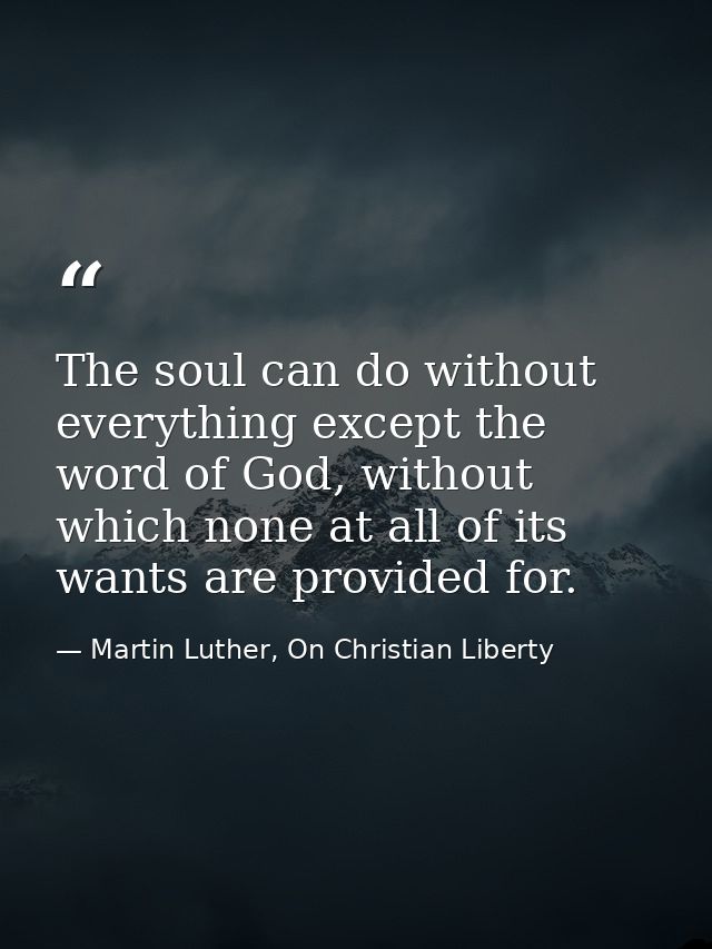The soul can do without everything except the word of God, without which none at all of its wants are provided for. — Martin Luther, On Christian Liberty