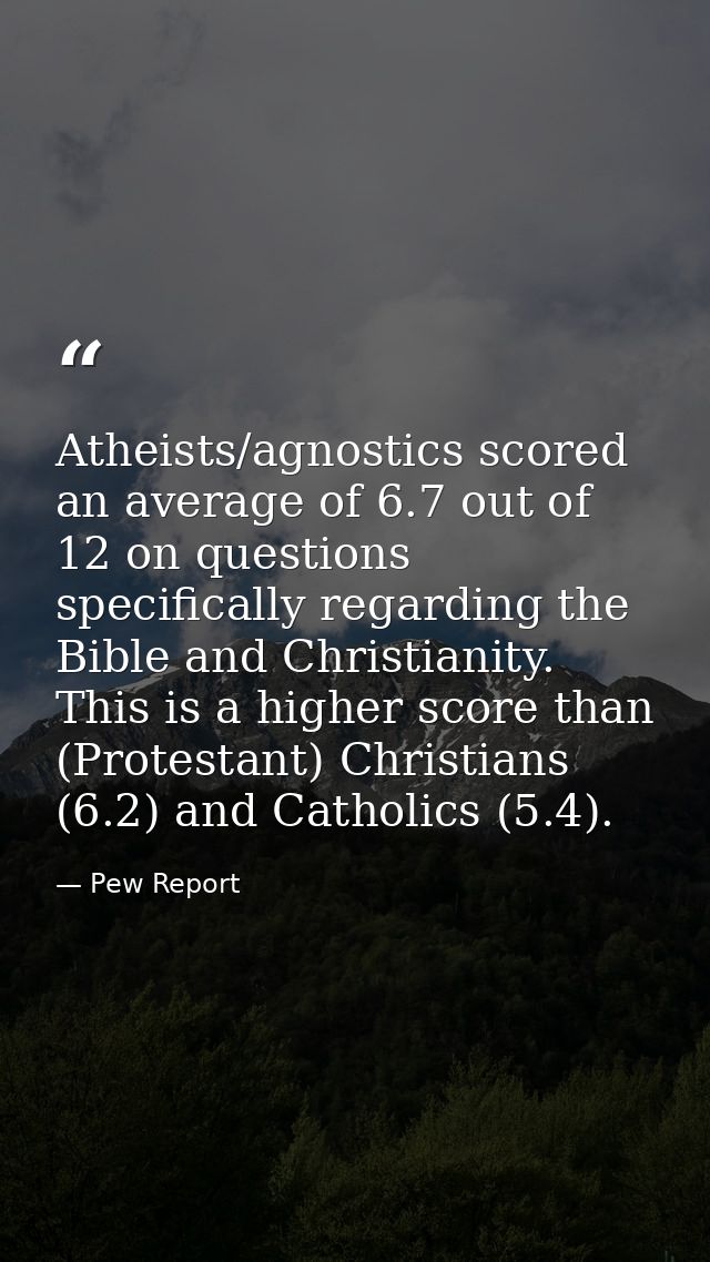 Atheists/agnostics scored an average of 6.7 out of 12 on questions specifically regarding the Bible and Christianity. Th — Pew Report