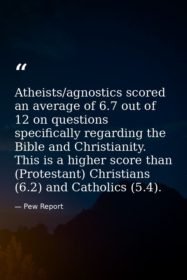 Atheists/agnostics scored an average of 6.7 out of 12 on questions specifically regarding the Bible and Christianity. Th — Pew Report