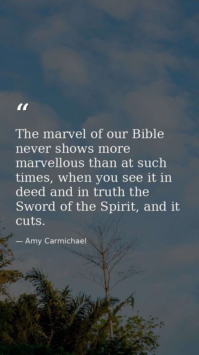 The marvel of our Bible never shows more marvellous than at such times, when you see it in deed and in truth the Sword o — Amy Carmichael