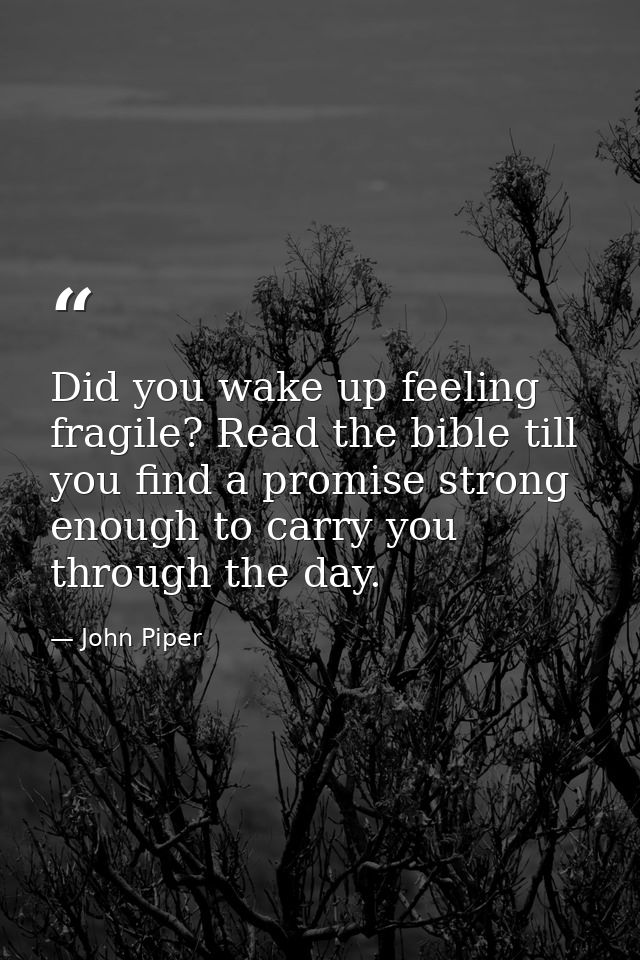 Did you wake up feeling fragile? Read the bible till you find a promise strong enough to carry you through the day. — John Piper