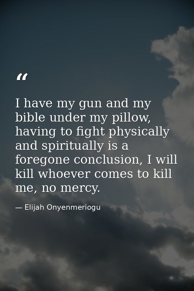 I have my gun and my bible under my pillow, having to fight physically and spiritually is a foregone conclusion, I will  — Elijah Onyenmeriogu