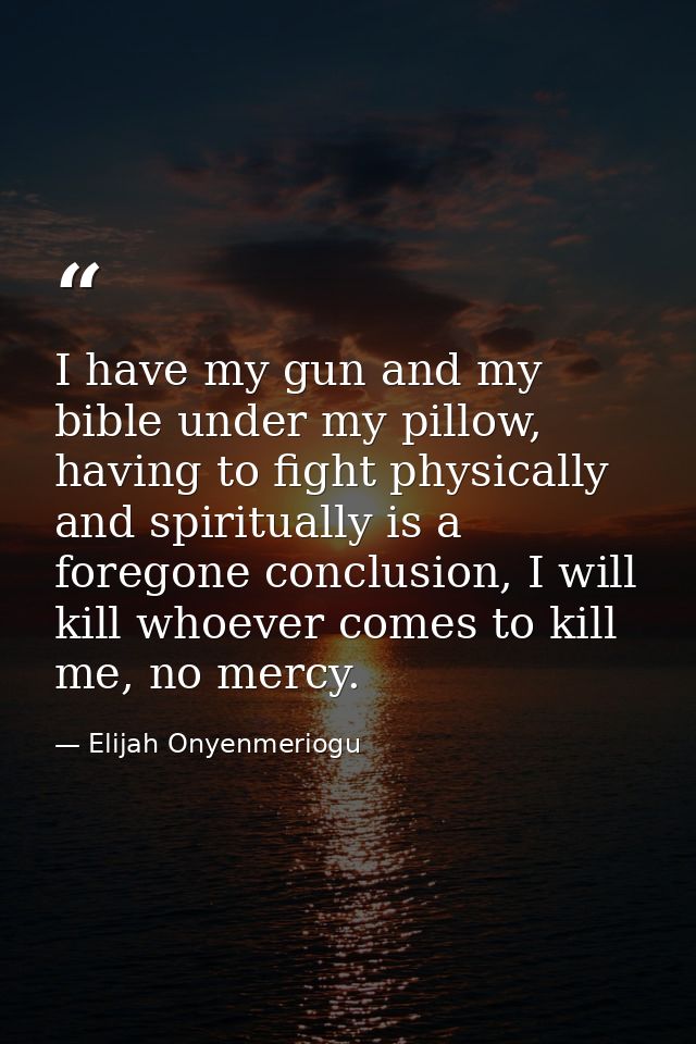 I have my gun and my bible under my pillow, having to fight physically and spiritually is a foregone conclusion, I will  — Elijah Onyenmeriogu